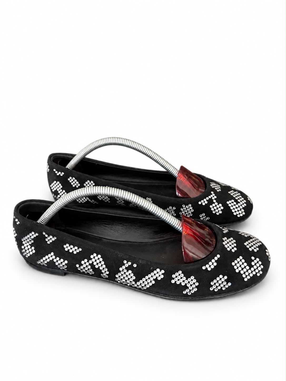 BALMAIN × GIUSEPPE ZANOTTI — Ballerines en daim à cristaux